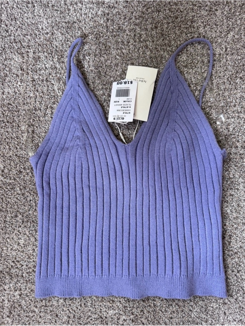 Active USA Lavender Ribbed V-Neck Knit Cami